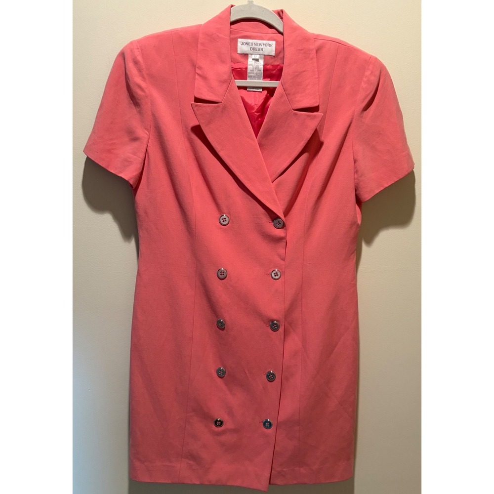 Jones New York Womens 12 Coral Pink Silk Linen Double Breasted Blazer Dress